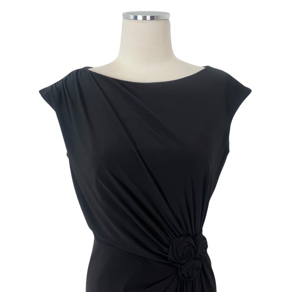 Jones Studio Black Stretch Bodycon Ruched Asymmetrical Midi Cocktail Dress Sz 6 - Picture 4 of 11